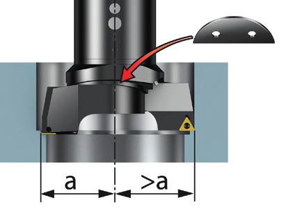 Selecione este método se você quiser usar um corte radial maior do que uma pastilha pode fazer, mas lembre-se de reduzir o avanço axial até o normal para uma ferramenta com somente uma aresta de