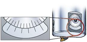 4. Mandrilamento Como usar CoroBore 825 Exemplo de ajuste: Neste exemplo, a linha azul no anel graduado é uma referência, pois está alinhada ao nônio na posição inicial.