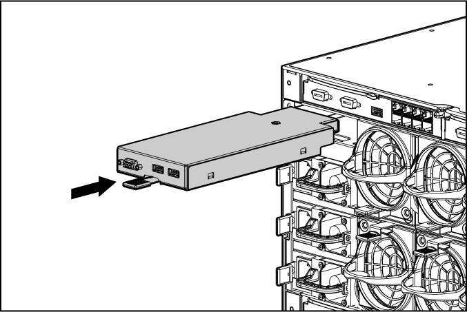 A instalar um ventiladr na fila inferir de cmpartiments de ventiladr, riente- de md que LED fique n cant superir esquerd. 2. (Opcinal) Deslize módul c3000 KVM para dentr d cmpartiment.