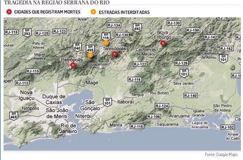 Os mapas apresentados na Figura 8 mostram as principais cidades atingidas pelos eventos extremos: Petrópolis,