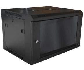 ARMÁRIOS MURAIS 19 RAL 9005 (Preto) e capacidade de carga: 85 kg Grau de protecção: IP30 Porta frontal de vidro fumado e reversível Inclui entrada de cabos (superior ou inferior) Inclui 2 pares de