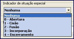 7.7) Informe o Indicador de Situação Especial, de acordo com o status da empresa; Observação: por padrão a rotina já exibe a opção 0 Abertura marcada. 7.