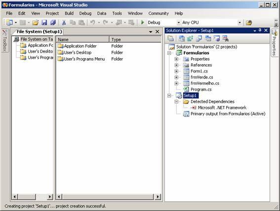 Você usa o File System Editor para adicionar arquivos no seu projeto de instalação e criar os atalhos do menu Iniciar e