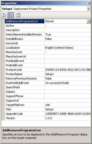 A propriedade Author e Manufacturer são geralmente preenchidas com o nome da companhia que desenvolve o software, seus valores também são usados para construir o caminho padrão onde será instalado o