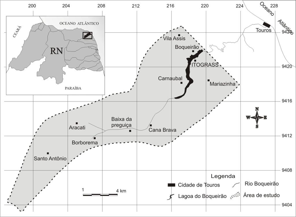 Avaliação integrada dos recursos de águas subterrâneas e superficiais da bacia do rio Boqueirão, a oeste de Touros, RN A caracterização hidroquímica e a qualidade das águas são apresentadas com base