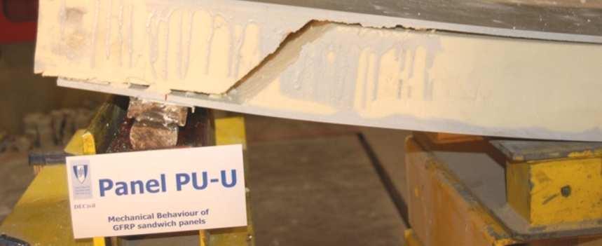 3. Ensaios caracterização dos painéis (3/7) Ensaios de flexão estáticos (ASTM C393-00) Modos de rotura - painéis não reforçados 20 cm PU-U 60 cm