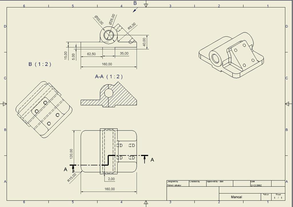 Autodesk Inventor 5 Parte 2 Pág. 17/24 Figura 18 Figura 19 Essa vista também veio sem cotas. Vá até o Browser, clique com o botão direito sobre B:Mancal.