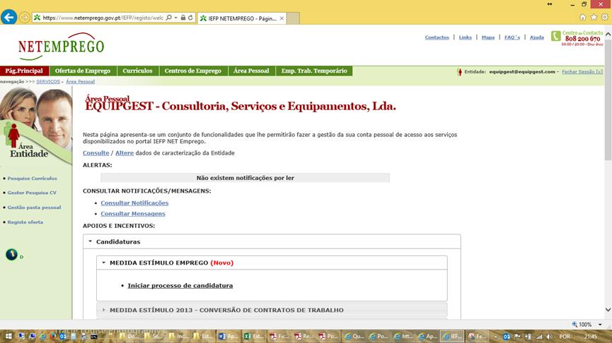 Estímulo Emprego Candidatura (continuação) A