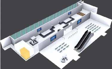 Os aeroportos são divididos em áreas para cada processo no fluxo de chegada e partida dos passageiros, sendo que os anúncios devem ser distribuídos para as áreas apropriadas de acordo com cada