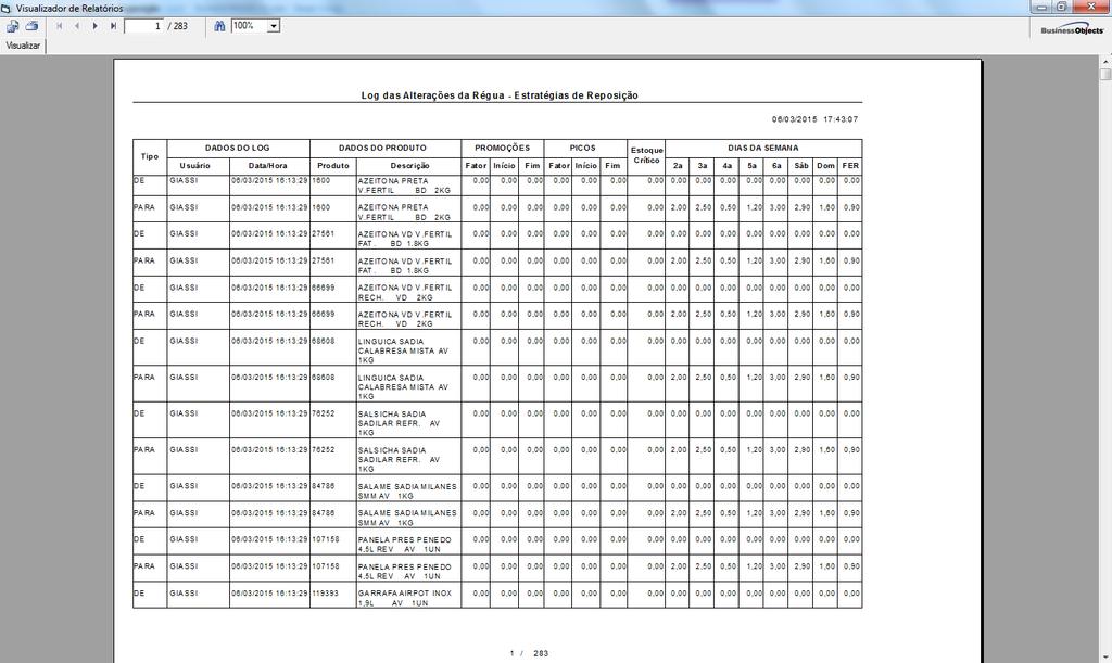 Para analisar detalhadamente, pode Emitir um Relatório do Log.