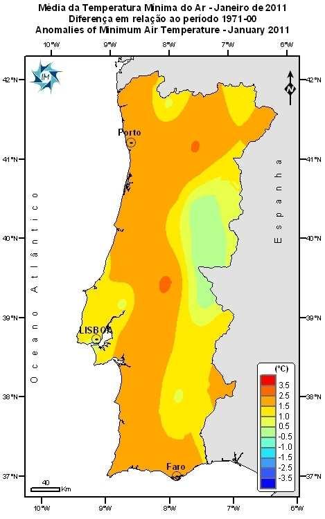 62 C em Penhas Douradas e 16.67 C em Portimão.