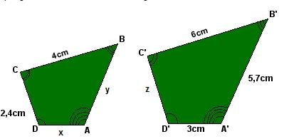 Exemplos: 1) Determine o comprimentos x, y e z dos