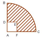Resolva 6) Na figura 4.68, ABC é um quadrante de um círculo de raio igual a 3 cm e ADEF é um quadrado de lado igual a 1 cm.