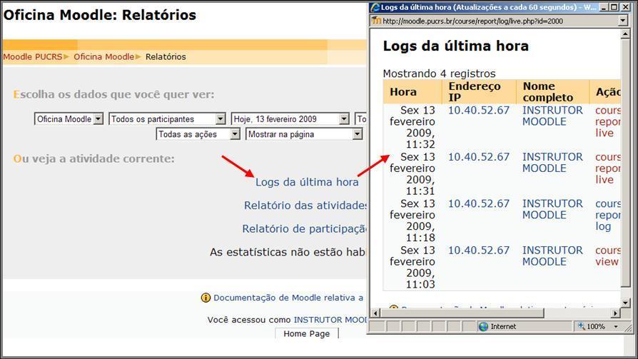 Pntifícia Universidade Católica d Ri Grande d Sul Figura 110 Relatóris Lgs da última hra Fnte: MOODLE versã 1.9.