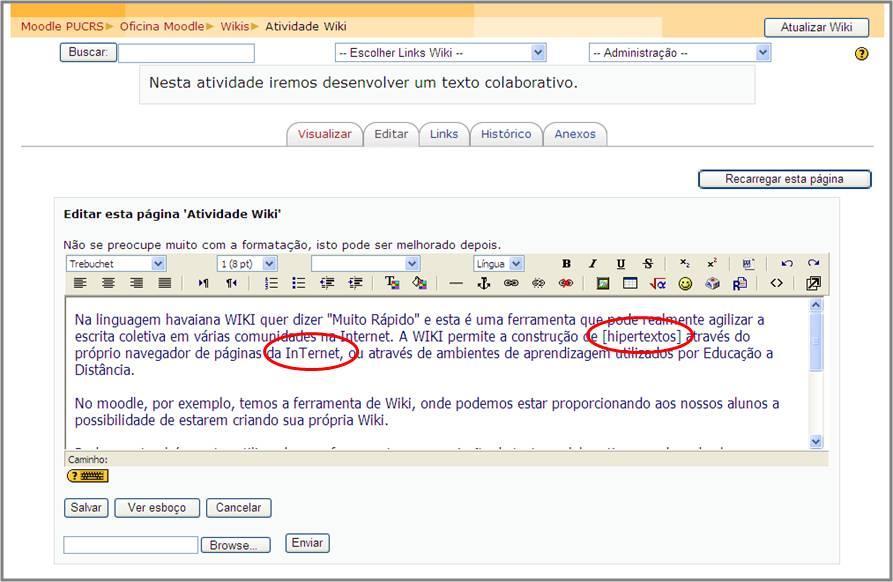 Pntifícia Universidade Católica d Ri Grande d Sul Figura 257 Atividade Wiki Nva página Fnte: MOODLE versã 1.9.