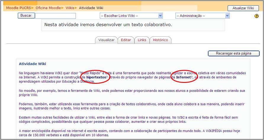 Pntifícia Universidade Católica d Ri Grande d Sul Figura 258 Atividade Wiki Nva página Fnte: MOODLE versã 1.9.