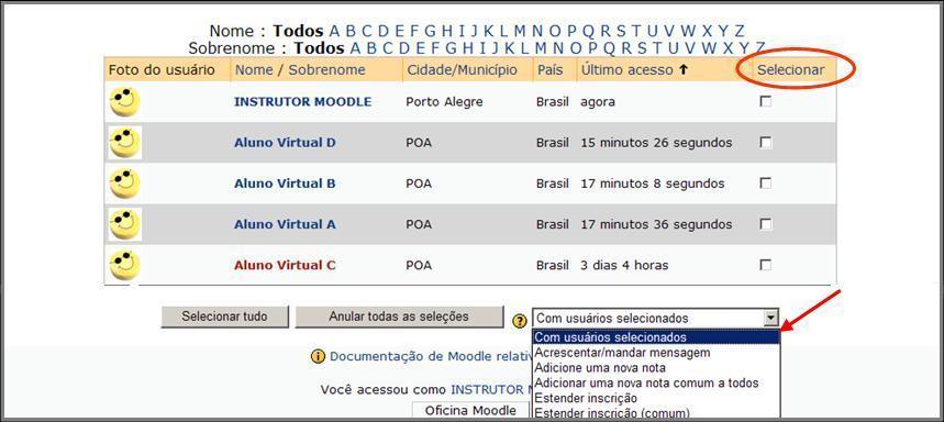 Pntifícia Universidade Católica d Ri Grande d Sul Figura 26 Enviar mensagem para mais de um Usuári Fnte: MOODLE versã 1.9.