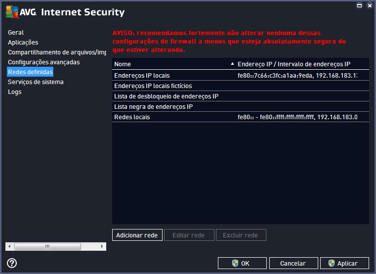 A caixa de diálogo das Configurações avançadas permite que você opte por aceitar ou não os seguintes parâmetros de Firewall: Possibilite qualquer tráfego de/para máquinas virtuais suportadas por