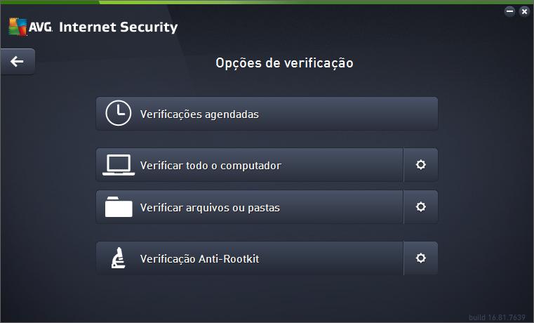 Na caixa de diálogo Opções de verificação, é possível ver três seções principais de configuração de verificação: o Verificações agendadas clique nessa opção para abrir um novo diálogo com uma visão