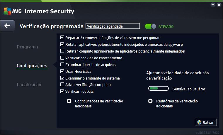 parâmetros de teste em todas as guias, pressione o botão para salvá-los somente depois de ter especificado todos os requisitos.