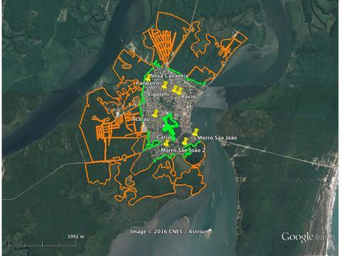 36 Figura 2. Cananéia área urbana, raio de 2Km com detalhe dos fragmentos de floresta no entorno da cidade. Figura 3.