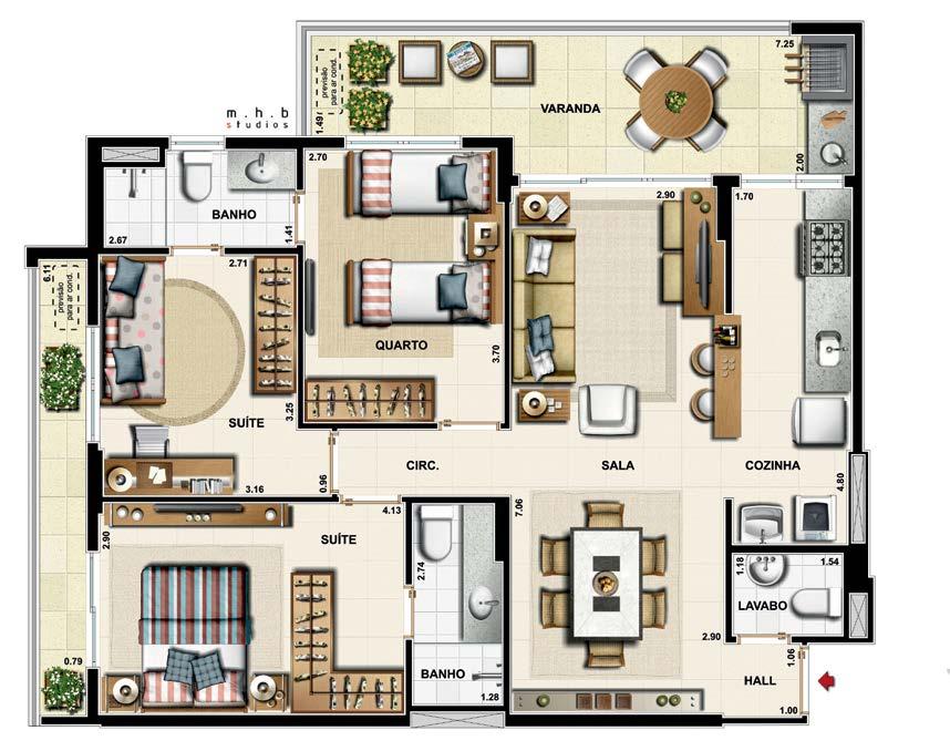 3 suítes Apartamento 102 - blocos