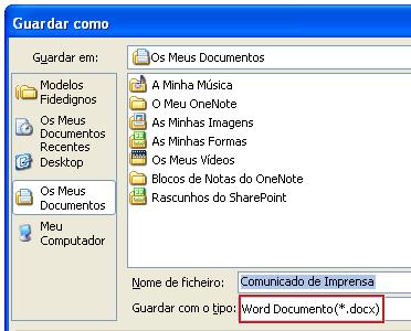 Quando cria um novo documento no Word 2007 e o guarda, o novo formato de ficheiro é escolhido automaticamente.