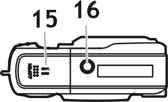 IDENTIFICAÇÃO DOS COMPONENTES 1. Botão do obturador 2. Selector de modo OFF (desligado)/ (gravar)/ (reproduzir)/ (menu do LCD) 3. Flash 4.