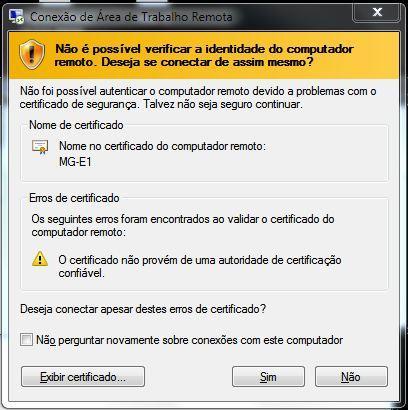 .1.1.10 / Mask 255.255.255.0 / Gateway 10.1.1.1 Figura 3: Menu Iniciar Figura 4: Tela de Conexão de Área Remota Após clicar em Conectar, na janela de conexão da Área de Trabalho