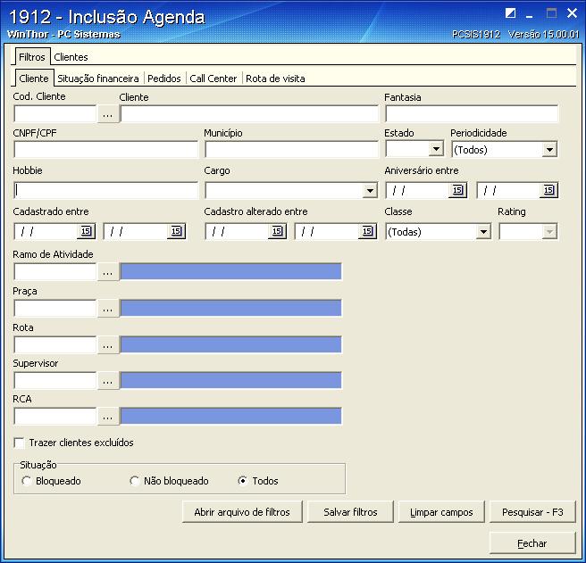 2.1 Incluir Agenda (1912) Objetivo: Agendar atendimento de um agente do Call Center, onde o mesmo entrará em contato com o cliente agendado para manifestar um retorno de um atendimento prestado pelo