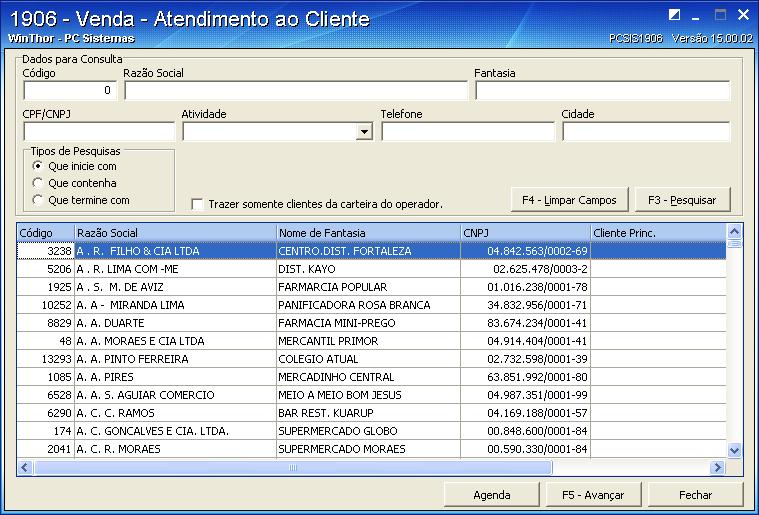 6.3 Iniciar Atendimento Objetivo Iniciar o atendimento ao cliente, entre as ações que podem ser feitas destacam-se: Vendas, Consulta de Informações do Cliente (Pedidos de Venda, Extrato de Contas a