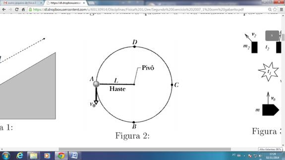 b ) Qual é a tensão na haste quando a bola passa através de B? c) Um pouco de areia fina é colocada sobre o pivô para aumentar o atrito ali.
