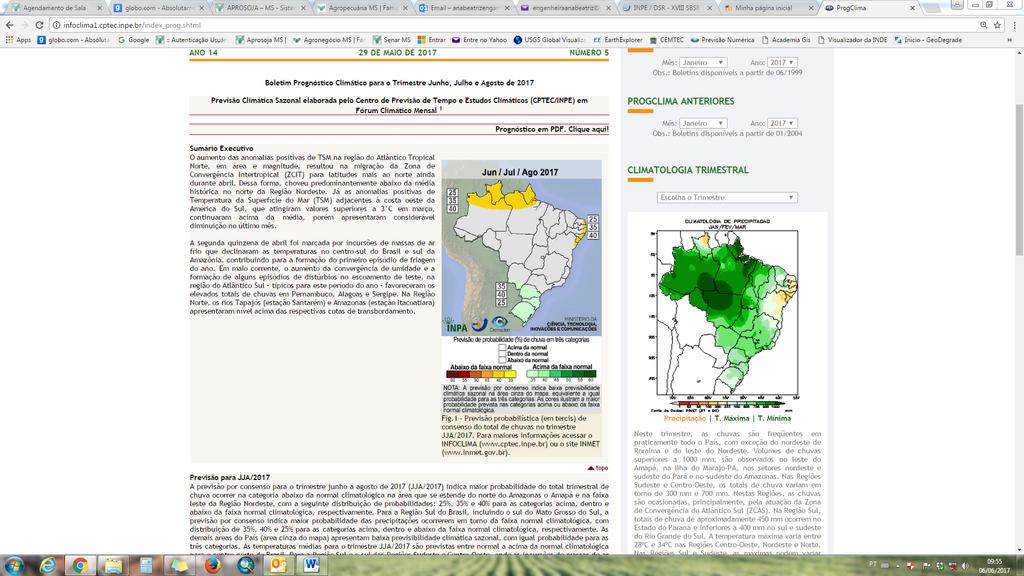 Figura 03: Prognóstico Climático para os meses de junho, julho e agosto de 2017. Fonte: http://infoclima1.cptec.inpe.