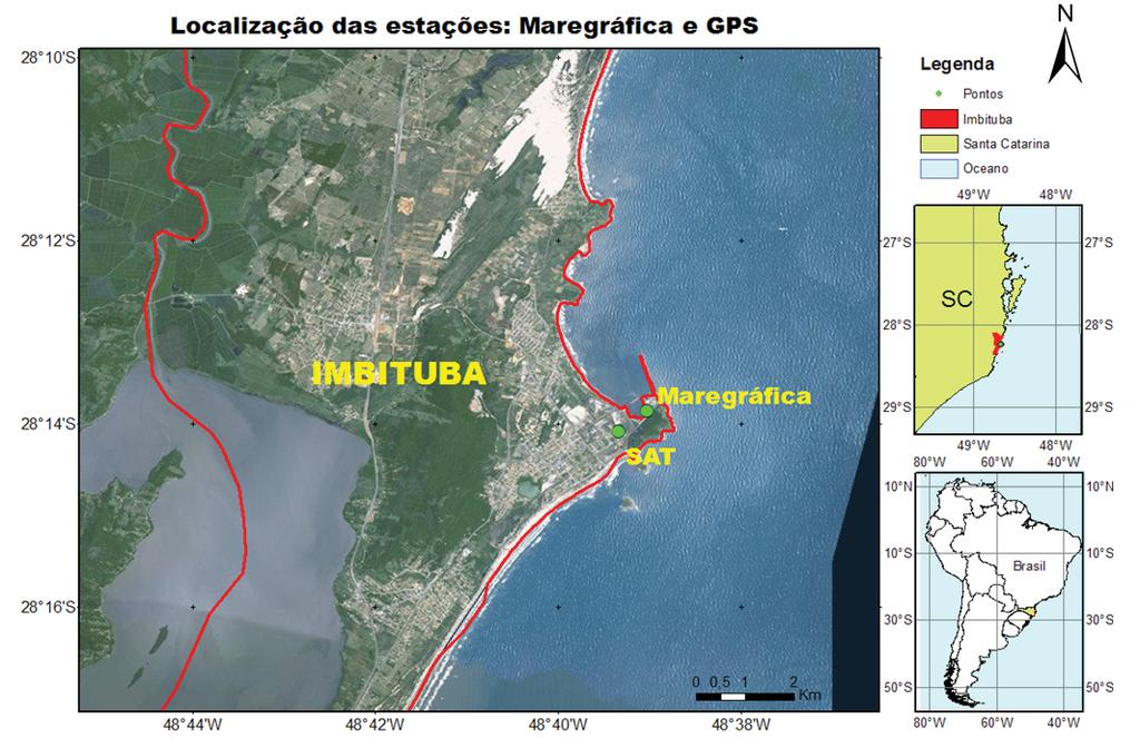 Análise de Séries Temporais Maregráficas Correlacionadas com Observações GNSS no Datum Vertical (a) (b) (c) Fig. 2 - Localização do DVB-I em SC onde estão instaladas as estações maregráﬁca e GNSS.