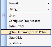 Editor de Vias O desenho do pátio é feito através do Microsoft Visio utilizando objetos (shapes) prédefinidos (stencil personalizado) contendo as propriedades correspondentes; A partir do arquivo de