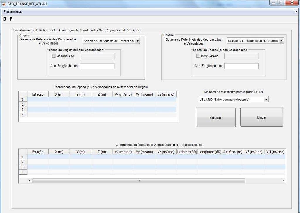 Figura 41- Tela do aplicativo empregado na mudança de referencial e atualização.