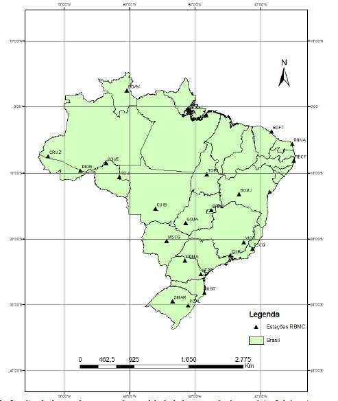 Figura 24 - Localização das estações utilizadas na modelagem da placa SOAM. Fonte: Souza e Garnés (2014).