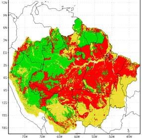 (a) (b) (c) (d) (e) (f) (g) Figura 3.3 Mapas dos cenários de desflorestamento para a Amazônia com resolução de 2 km (áreas coloridas).