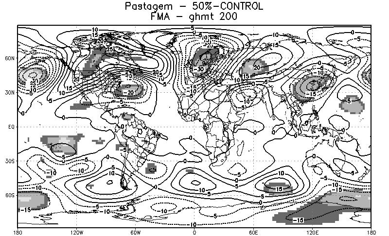 geopotencial em 200 hpa no período úmido para as