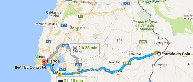 Frontière Caia/Badajoz Suivre la direction de l'a6 (2,7 km) Continuer sur l'a6, prendre la A2 en direction du N249-4 / N6-7 (224 km) Sortir
