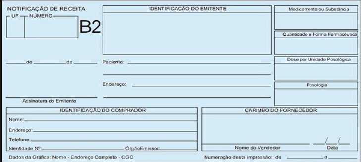 NOTIFICAÇÃO DE RECEITA B2 Conforme a RESOLUÇÃO - RDC N 50, DE 25 DE SETEMBRO DE 2014 Art.