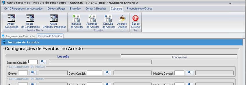 4.2. Acordos 4.2.1. Inclusão Acesse o módulo FINANCEIRO/ COBRANÇA/ ACORDOS/ INCLUSÃO.