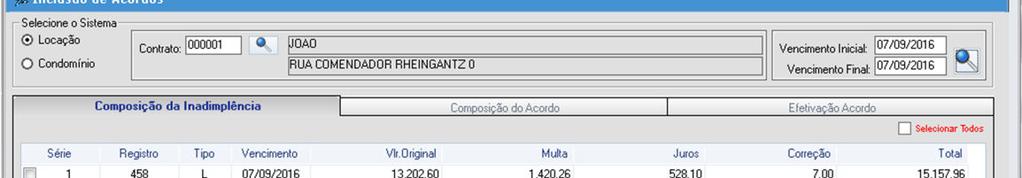 Locação Contrato: informe neste campo o código do contrato de locação que deseja