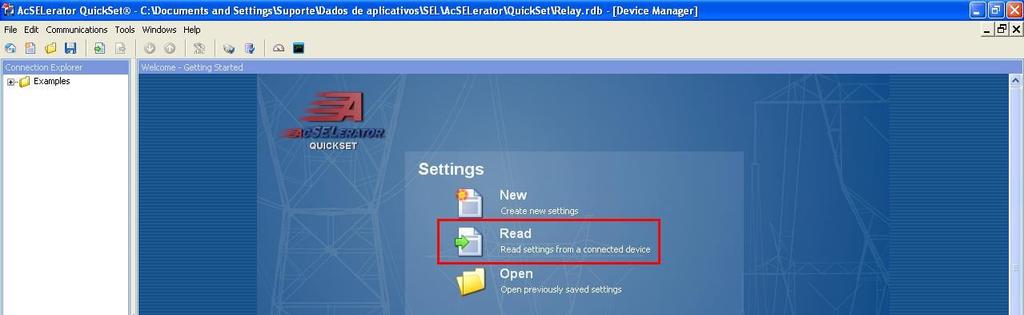 Comunicação com o relé SEL 487E Figura 3 Primeiramente abre-se o AcSELerator QuickSet e liga-se um cabo serial do notebook com o relé.