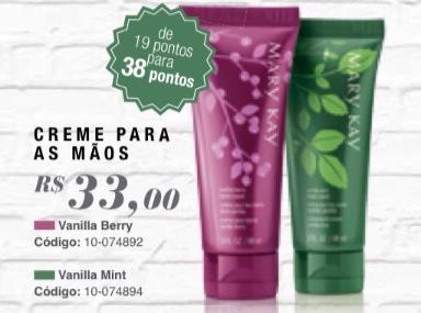 Para a Pele... Creme para as mãos com as fragrâncias exclusivas de Vanilla Berry e Vanilla Min.