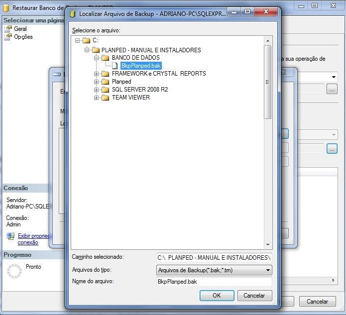 17 Localize o arquivo de backup BkpPlanped.