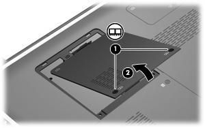 8. Levante a tampa do compartimento do módulo de memória (2) e afaste-a do computador. 9. Se estiver a substituir um módulo de memória, remova o módulo de memória existente: a.