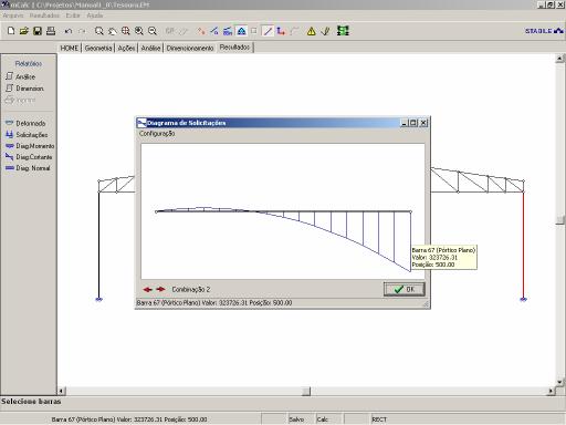 Diagrama de momentos do pilar direito na combinação: AP + Vento 90 0 Integração com outros programas Integração completa com o sistema CadEM: a estrutura gerada, analisada e dimensionada será