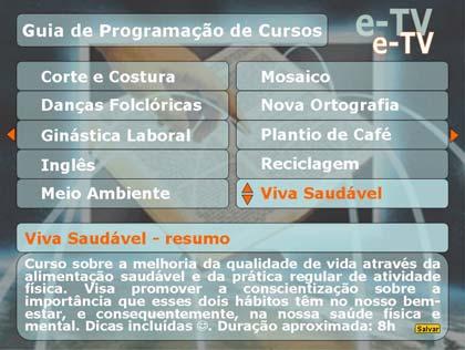 O guia de programação de cursos consiste, basicamente, do índice e apresentação de cada um dos cursos transmitidos, buscando maior participação da população para determinar quais os novos cursos que