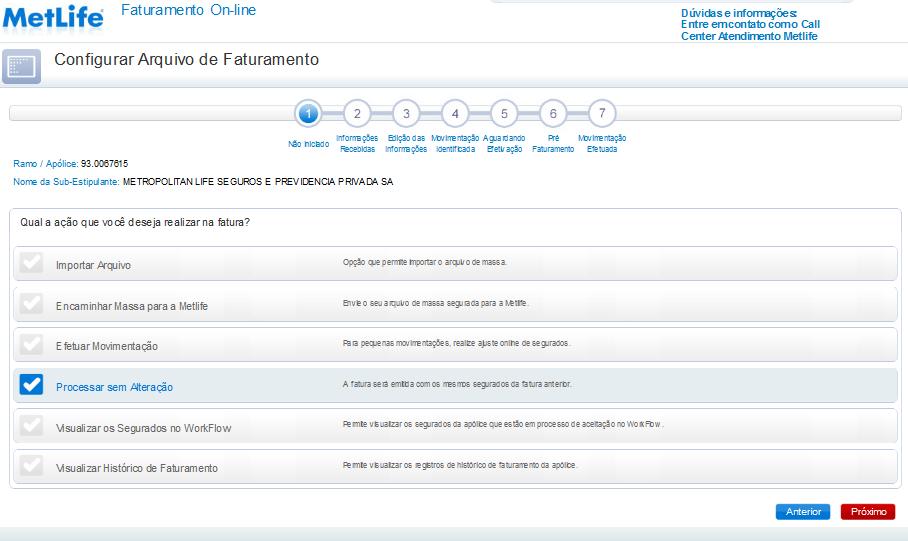 Processar faturas sem movimentações Selecione a